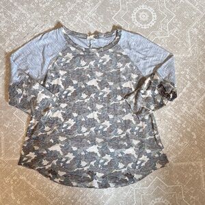 Hem & Thread Grey Camo Raglan Long Sleeve Top